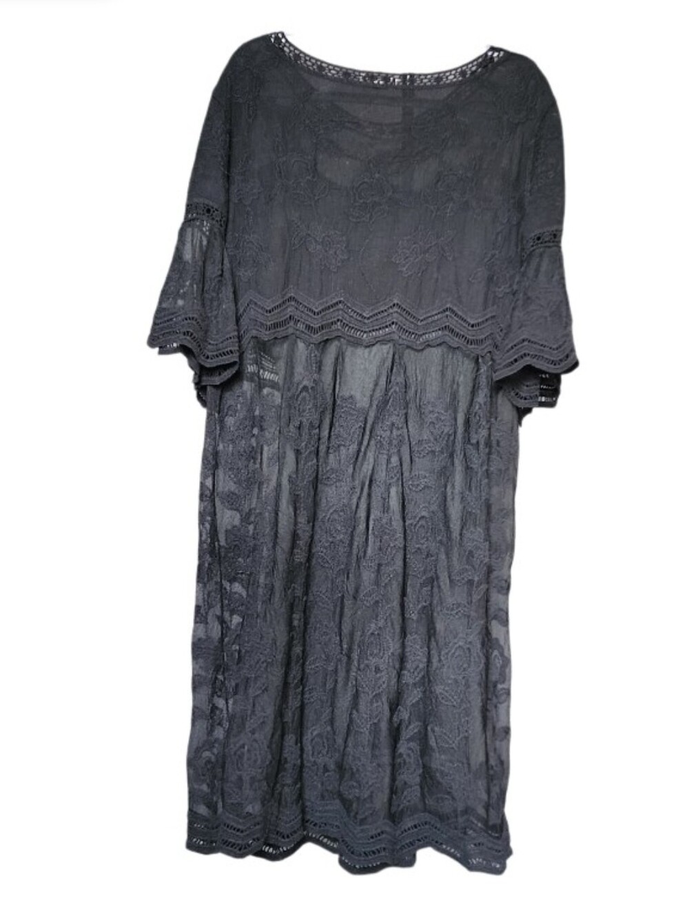 Lace Overlay Midi Dress in Black